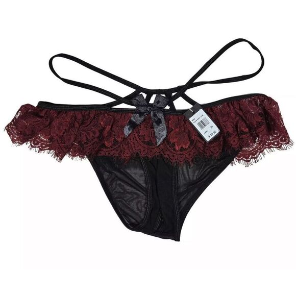 Frederick's of Hollywood Jade Crotchless Panty in Burgandy and Black Plus 1X NWT - Picture 1 of 4